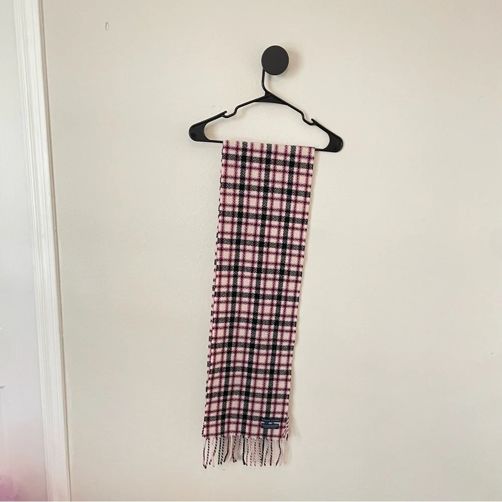 Ralph Lauren Blue Label Pink Plaid Fringe Scarf 100% Lambswool Italy